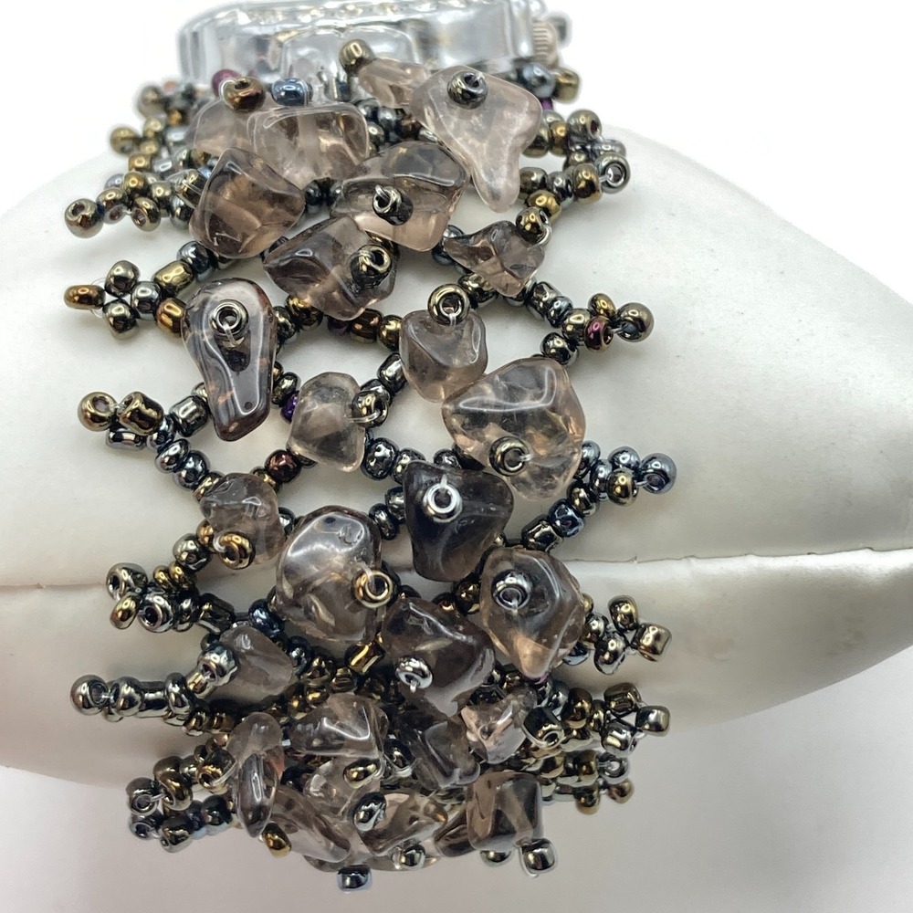 Artisan Womens Watch Beaded Gemstone Silver Tone Crystals New Battery 7.25" - Picture 4 of 16